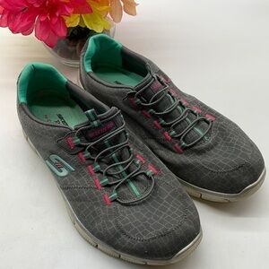 Sketchers Gray Green elastic slip on Sneakers Sz 10 memory Foam footbed SKT0371D